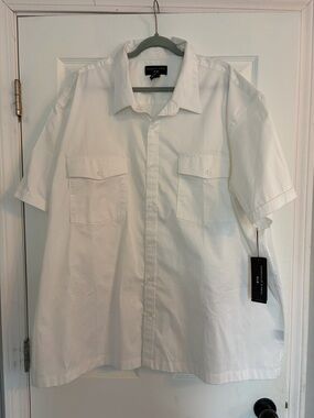 NWT Shaq Men's Big & Tall Short Sleeve Button-Down Shirt in White